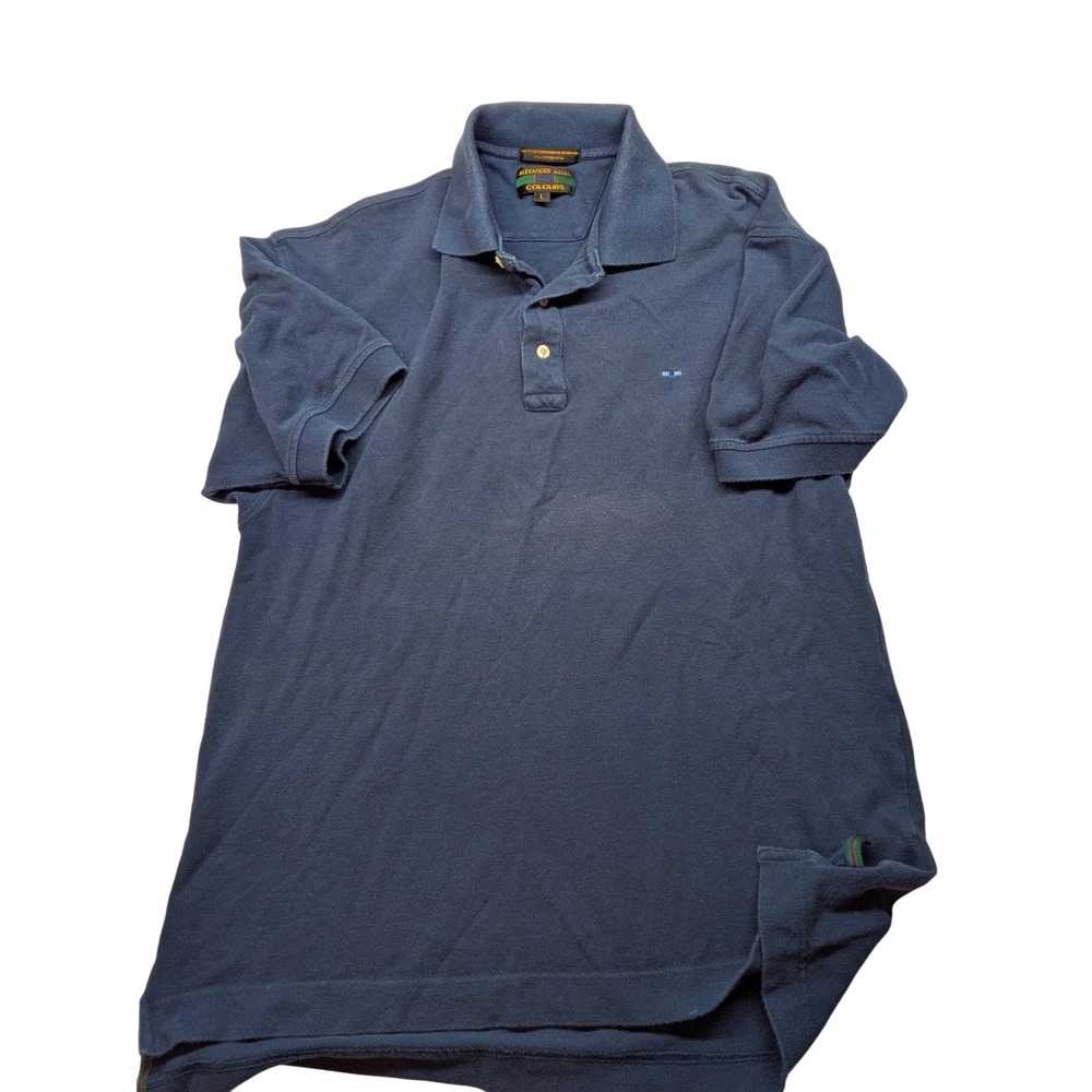 Alexander Julian Colours Mens Navy Blue Pique Polo Shirt Size Large Cotton